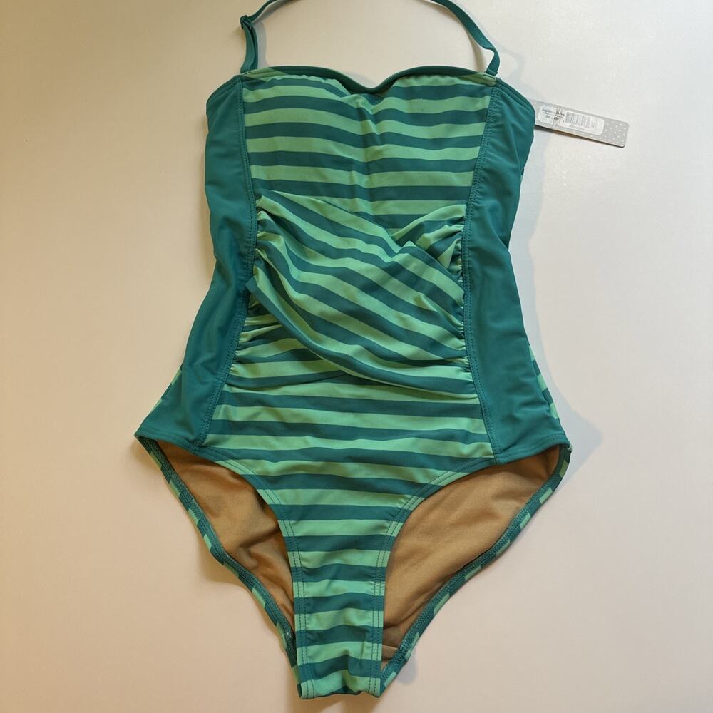 NWT DownEast Hampton Swim Stripe Cockaloo 1pc Swimsuit Sz XS Green Swim Beach